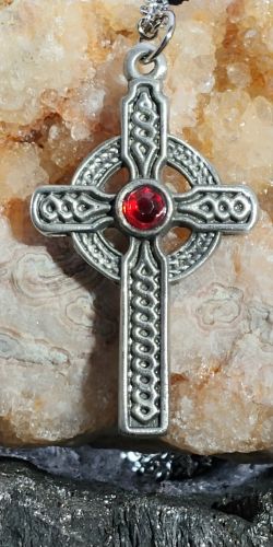 Celtic Cross Necklace with Red Crystal